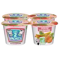 Les 2 Vaches yaourts bio brassés fraise rhubarbe 4x115g