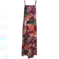 Robe longue fines bretelles IMP. FEUILLAGE FUCHSIA/VERT T48