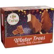 Carrefour extra 4 bâtonnets winter trees glace vanille enrobage chocolat au lait 240g
