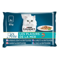 Gourmet perle sachets repas pour chats adultes -au carrelet, au thon, au saumon 4x85g