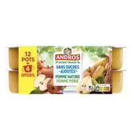 Andros sans sucres ajoutés pomme nature pomme poire 12x100g +4 offerts