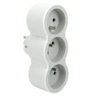 Multiprise 3 prises frontal blanc gris