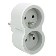 Multiprise 2 prises frontal blanc gris