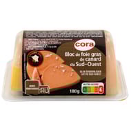 Cora bloc de foie gras de canard du Sud-Ouest avec morceaux 180g