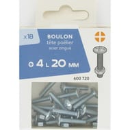 Boulon poêlier acier zingué 4.0x20mm x18