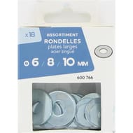 Assortiment rondelles plates large diam 6/8/10 mm x18