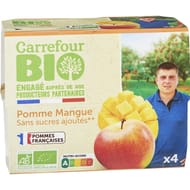 Carrefour bio compotes pommes mangue bio sans sucre ajoutés x4 - 400g