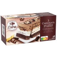 Carrefour extra dessert glacé 3 chocolats avec copeaux 322.5g