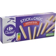Carrefour classic' biscuits stick & choc choco blanc 125g