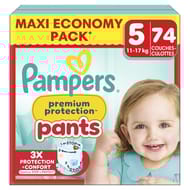 Pampers premium protection culottes taille 5 11/17 kg x74