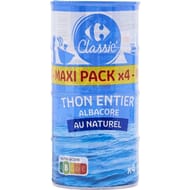 Carrefour classic' thon albacore entier naturel lot 4x93g