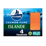 Petit navire saumon fumé atlantique élevé en Islande 4 tranches minimum 120g