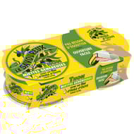 Le savoureux miettes genereuses de thon avec un filet d'huile d'olive 1/10
