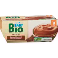 Carrefour baby bio dessert bébé brassé chocolat dès 8 mois 4x100g
