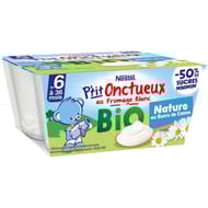 Nestlé p'tit onctueux bio nature sucre de canne dès 6 mois 4x90g