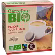 Carrefour bio café dosettes comptibles malongo pérou bio x16 - 104g