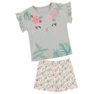 Pyjashort fille VERT D'EAU/BLANC AOP 10 ANS