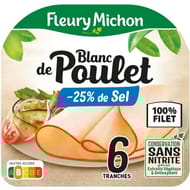 Fleury michon blanc de poulet -25%sel 6 tranches 180g