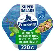 Salade de boulgour, thon MSC, lentilles, fèves de soja et basilic