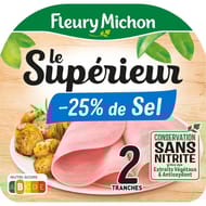 Fleury Michon jambon supérieur -25% de sel conservation sans nitrite 2 tranches 70g