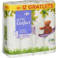 Carrefour papier hygiénique ultra confort doux & épais blanc 20+12 rouleaux