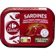 Carrefour Classic' sardines sauce tomate piment épices 88g