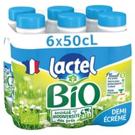 Lactel lait bio bouteille demi écrémé 6x50cl
