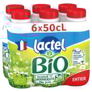 Lactel lait bio entier bouteille 6x50cl