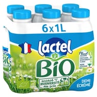 Lactel lait bio demi-écrémé bouteille  6x1l