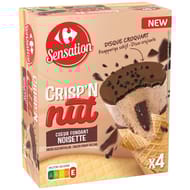 Carrefour sensation 4 cônes crisp'n nut coeur fondant noisette 272g