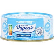 Carrefour classic' thon entier au naturel cuisson vapeur - 130g