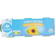 Carrefour classic' thon entier à l'huile de tournesol lot de 3x52g