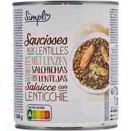 Carrefour simpl plat cuisiné saucisses aux lentilles 840g