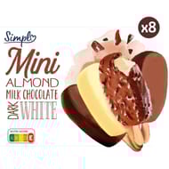 Simpl Glaces mini amandes chocolat au lait/noir/blanc x8 284g