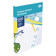 Carrefour copies doubles perforées 21x29.7 cm 500 pages grands carreaux 90 grammess