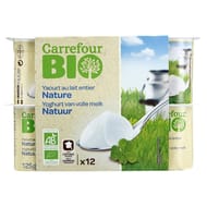 Carrefour bio yaourt nature au lait entier 12x125g