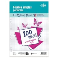 Carrefour 200 feuilles simples perforées 21x29.7 cm petits carreaux 5x5
