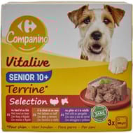 Carrefour Companino Vitalive Terrine pour chien senior au boeuf, foie, dinde, veau & gibier (3x300g)