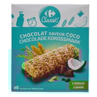 Carrefour classic 6 barres chocolat noix de coco 125g