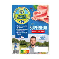 Carrefour extra jambon le supérieur avec couenne 2 tranches 80g