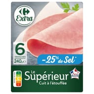 Carrefour extra jambon supérieur cuit à l'étouffée sel réduit 6 tranches 240g