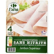 Carrefour extra jambon supérieur sans nitrite 4 tranches 140g
