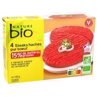 Nature Bio steaks hachés vbf  bio 15% mg 4x100g
