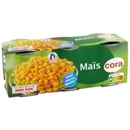 Cora maïs doux en grains sans sucres ajoutés 3 x 140g