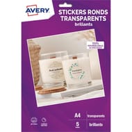 Avery 120 autocollants ronds transparents d4cm jet d'encre C9422CL-5