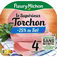 Fleury Michon jambon Le Torchon -25% de sel sans couenne 4 tranches fines 120g