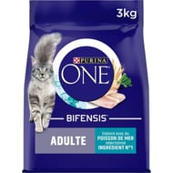 PURINA ONE Croquettes pour chat adulte au poisson de mer et aux céréales complètes - 3 KG