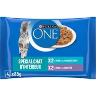 Purina one chat d'Intérieur sachets fraîcheur pour chats adultes au thon et au veau - 4 x 85 g