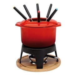Service à fondue en fonte rouge