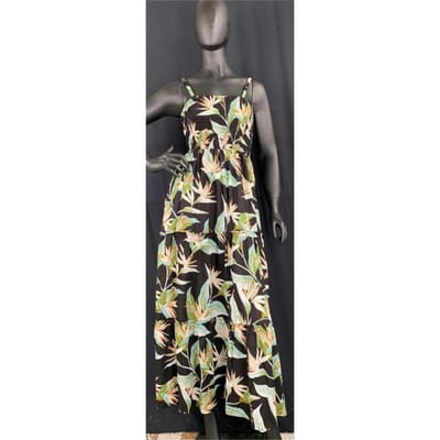 Robe longue smoké femme OISEAUX DE PARADIS FOND NOIR TU